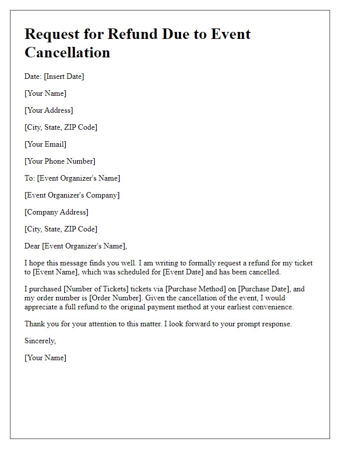 Letter template of event cancellation refund request