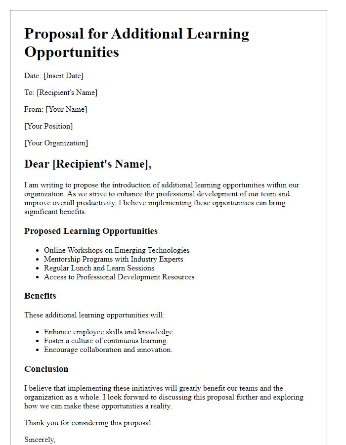 Letter template of Proposal for Additional Learning Opportunities