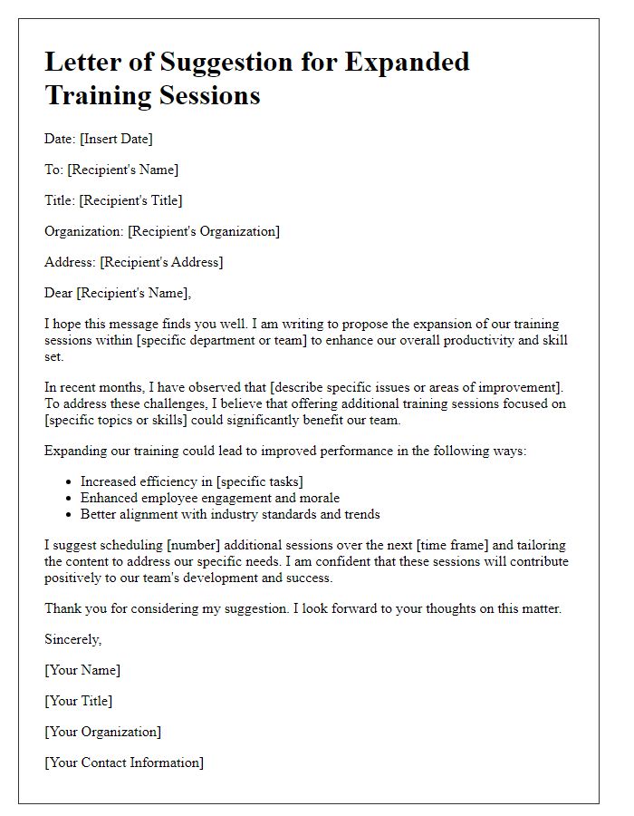 Letter template of Suggestion for Expanded Training Sessions