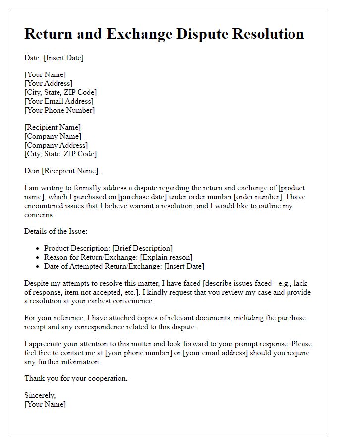 Letter template of return and exchange dispute resolution