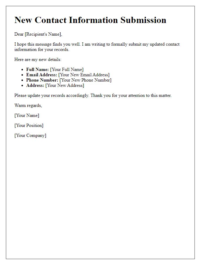 Letter template of communication for new contact information submission