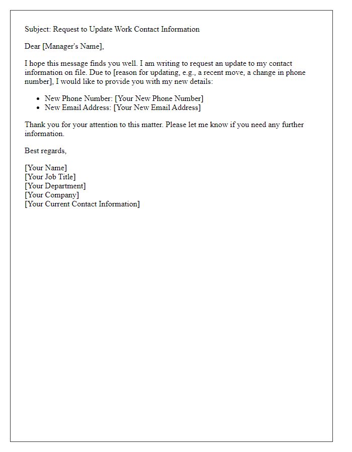 Letter template of request for updating my work contact information