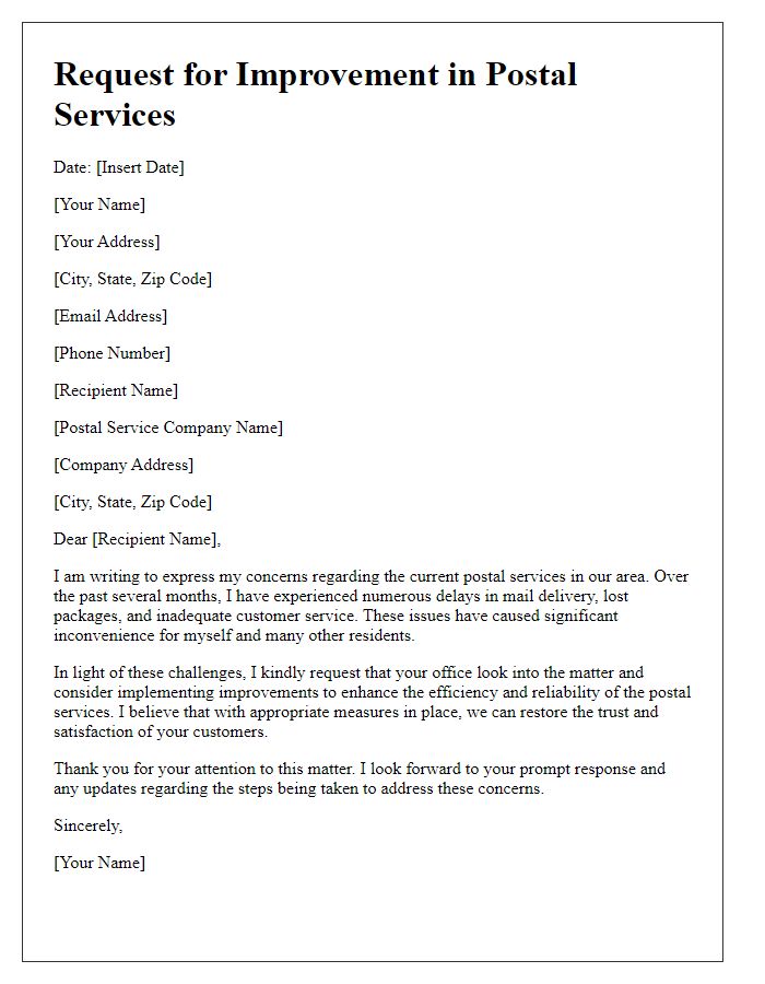 Letter template of request for improvement in postal services