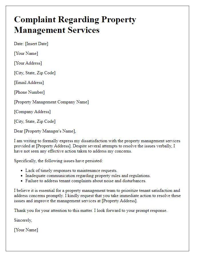 Letter template of complaint about property management services.