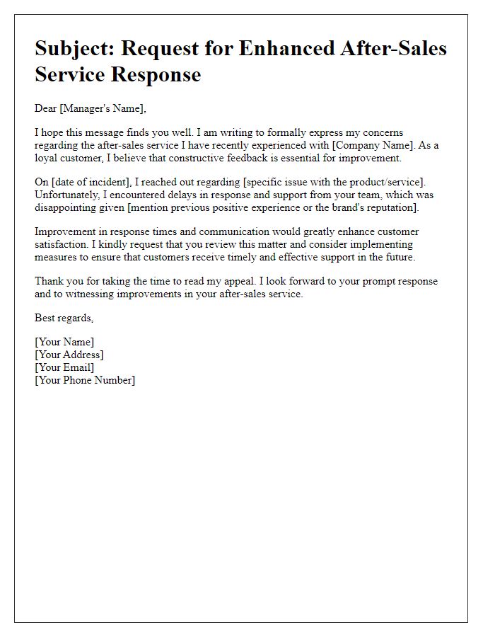 Letter template of appeal for better after-sales service response