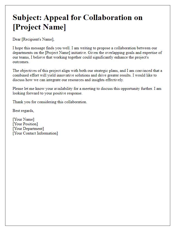 Letter template of appeal for inter-departmental project collaboration