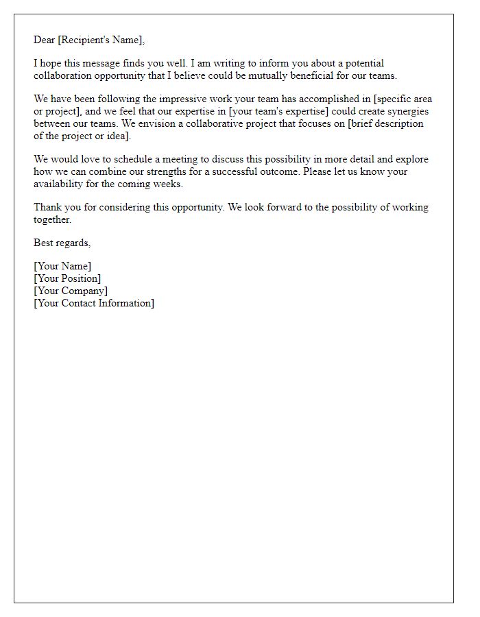 Letter template of notification for potential team collaboration