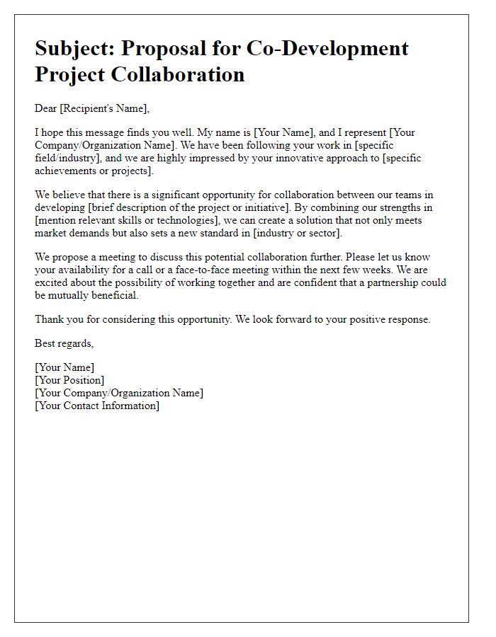 Letter template of outreach for co-development team project