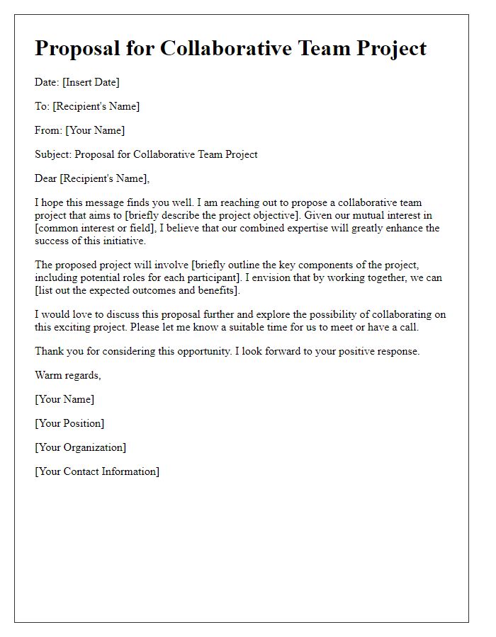 Letter template of proposal for collaborative team project