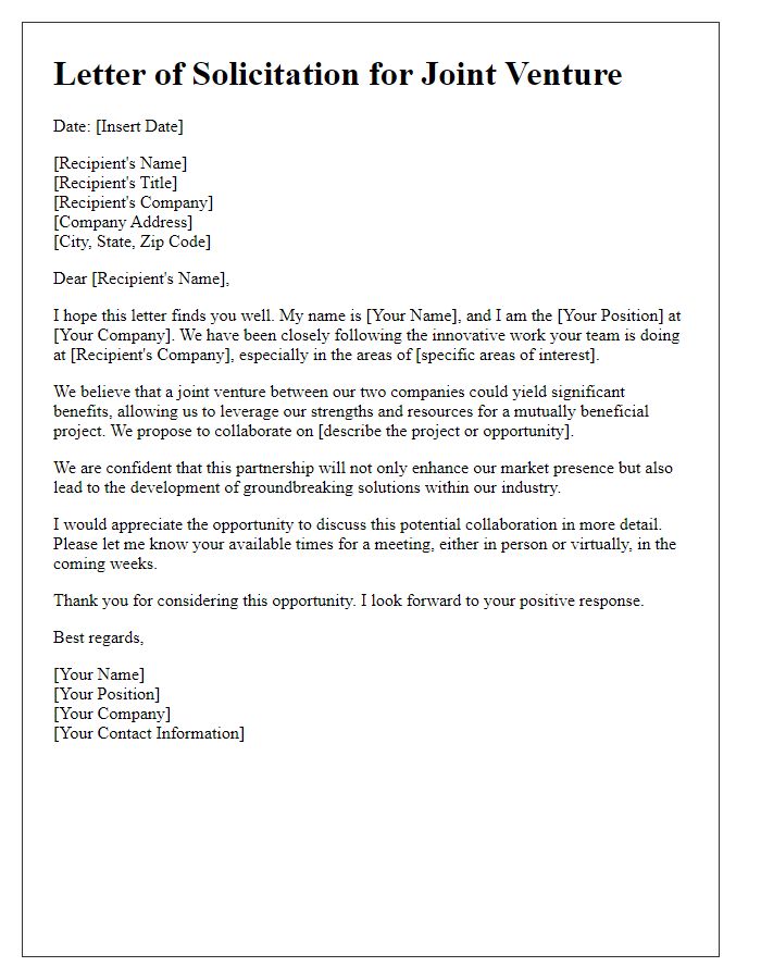 Letter template of solicitation for joint venture team project