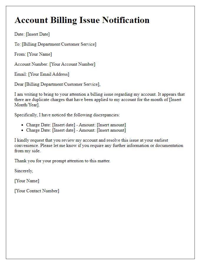 Letter template of duplicate account billing issue