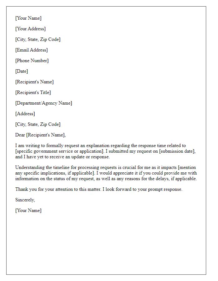 Letter template of request for explanation on government service response time.