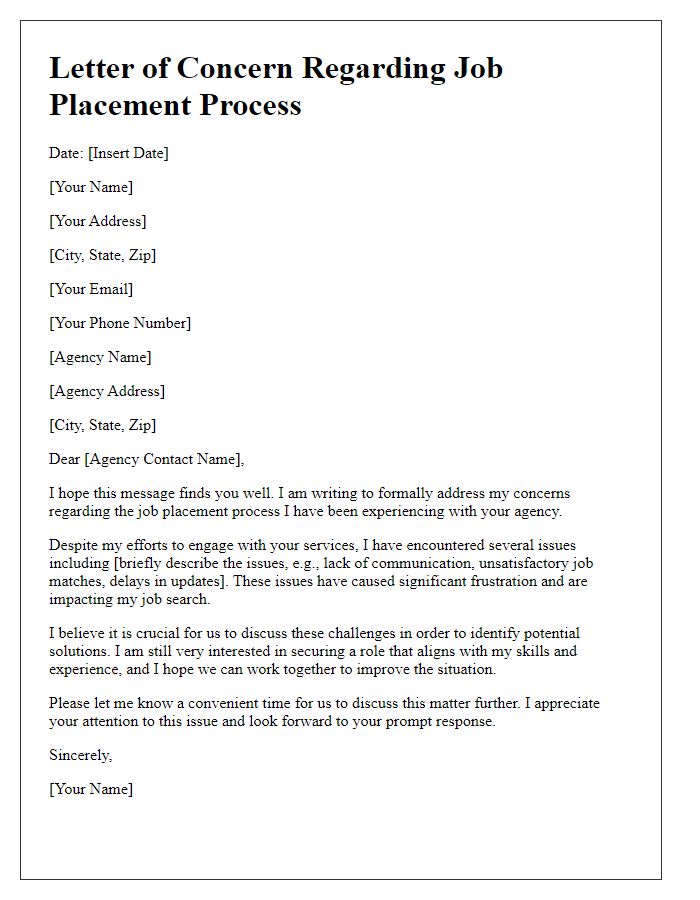 Letter template of issue with job placement agency placement process