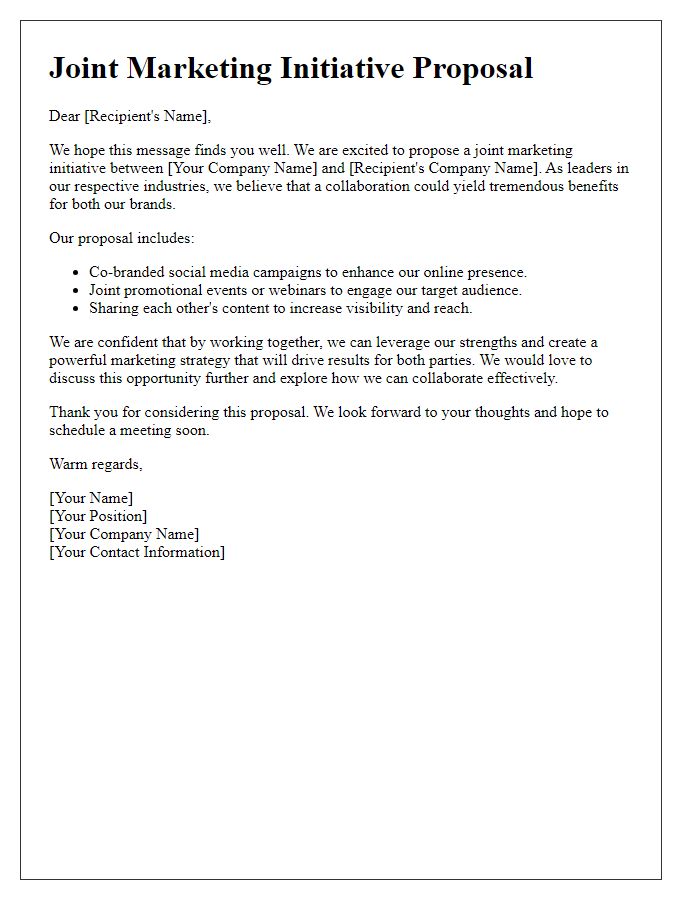 Letter template of joint marketing initiative for promotional collaboration