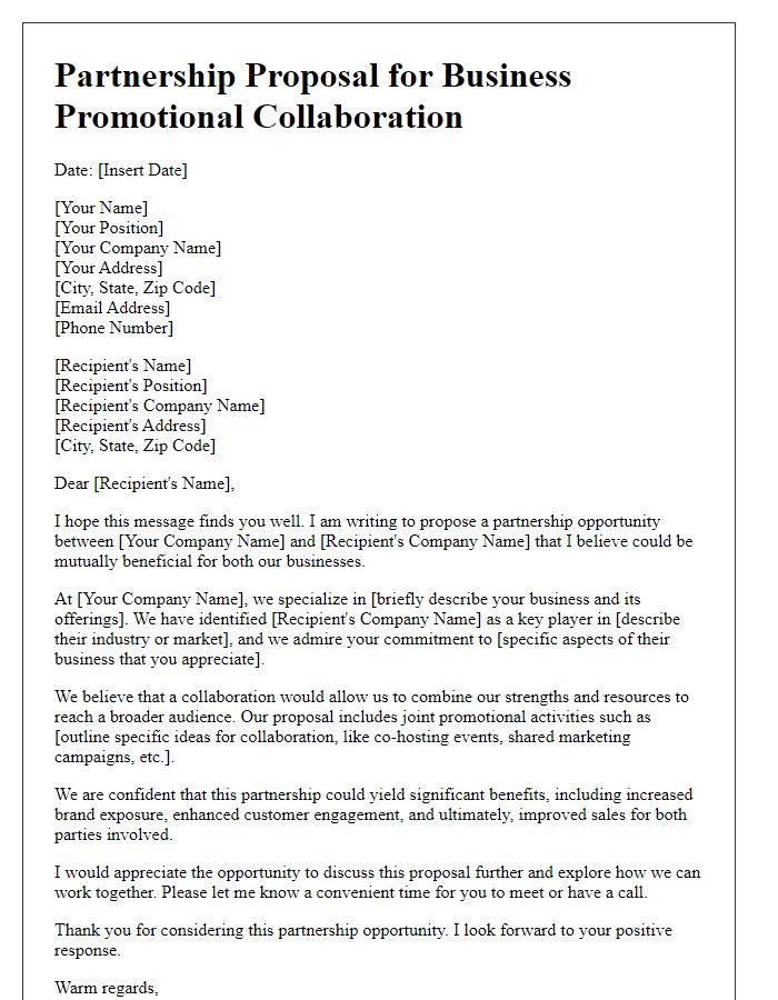 Letter template of partnership proposal for business promotional collaboration