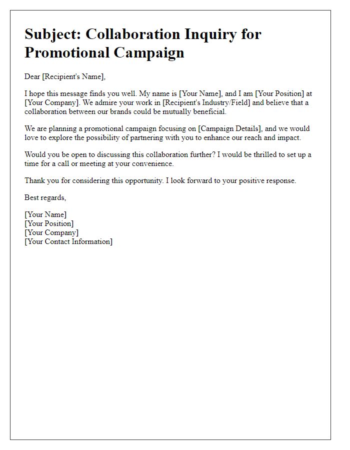 Letter template of promotional campaign collaboration inquiry