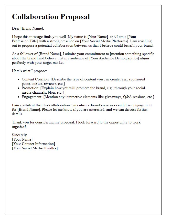 Letter template of social media collaboration for brand promotion