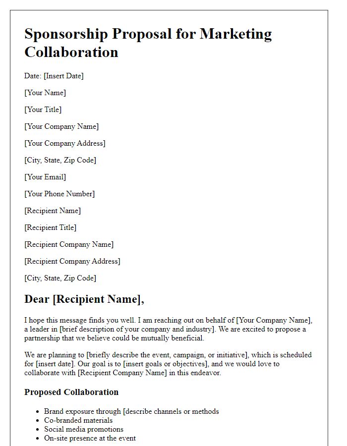 Letter template of sponsorship proposal for marketing collaboration