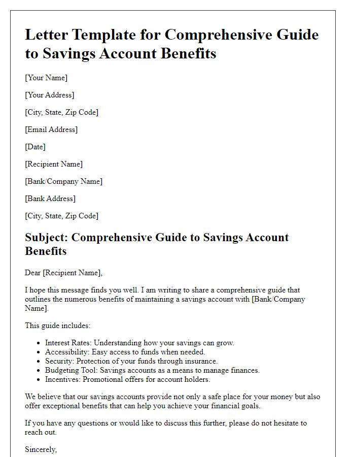 Letter template of Comprehensive Guide to Savings Account Benefits