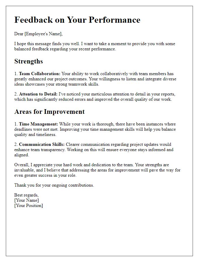 Letter template of balanced feedback addressing strengths and weaknesses.