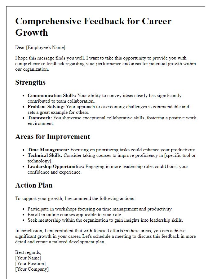 Letter template of comprehensive feedback for career growth.