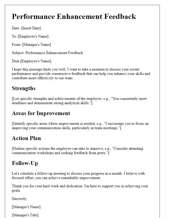 Letter template of performance enhancement feedback.