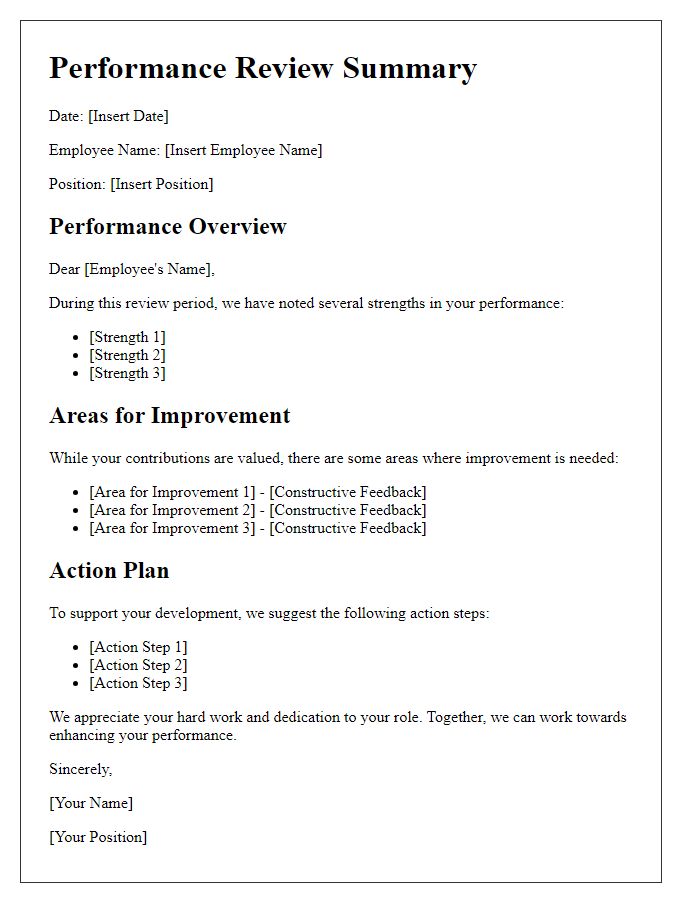 Letter template of performance review constructive criticism.