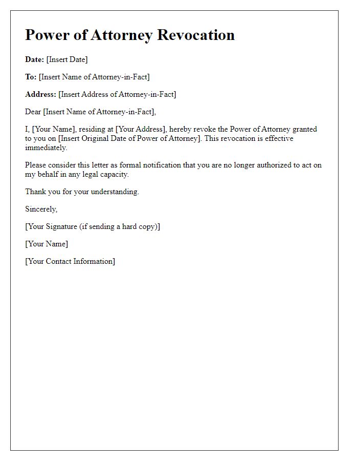 Letter template of Power of Attorney Revocation for Legal Representation