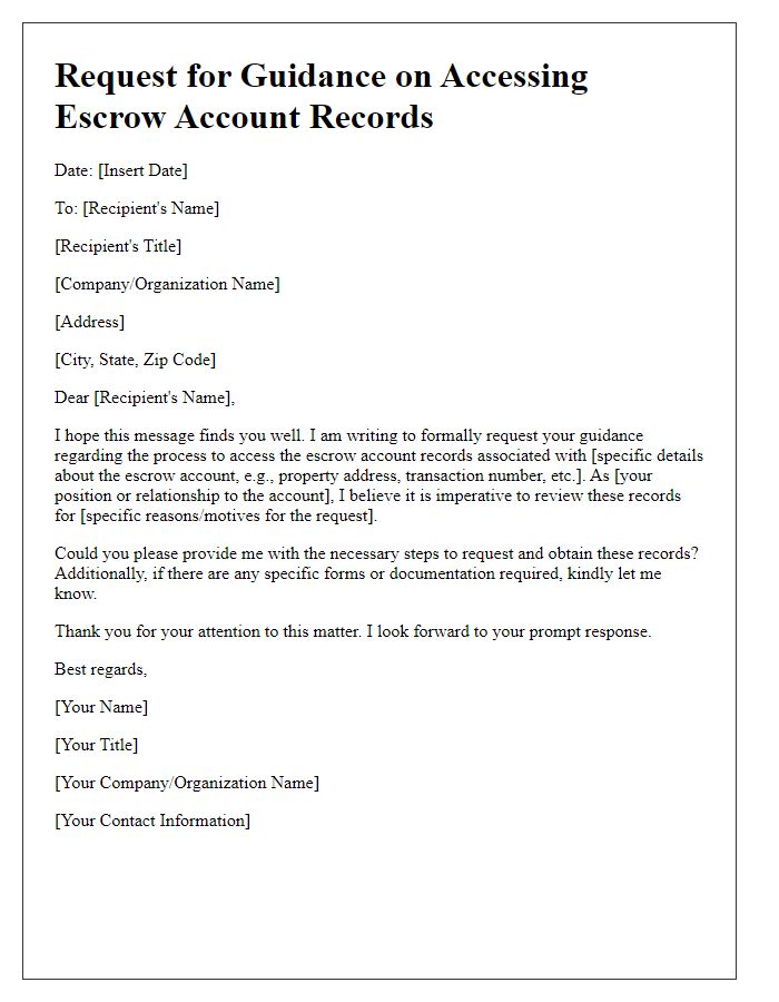 Letter template of guidance request for accessing escrow account records