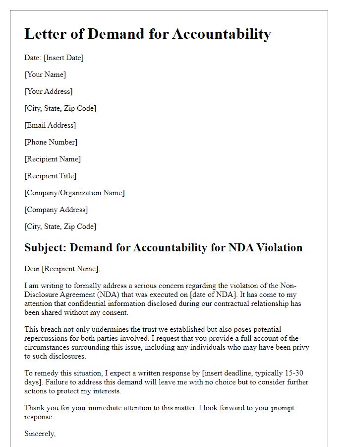 Letter template of Demand for Accountability for NDA Violation