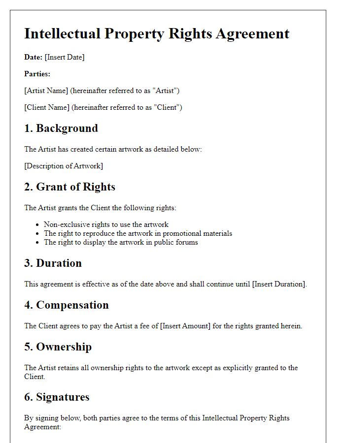 Letter template of intellectual property rights agreement for artwork