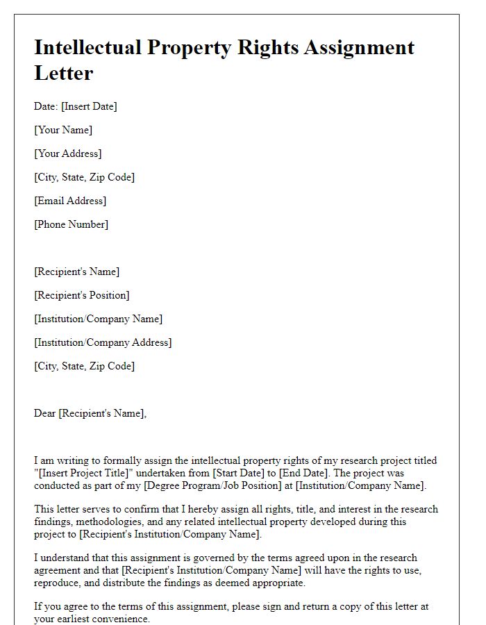 Letter template of intellectual property rights assignment for research projects