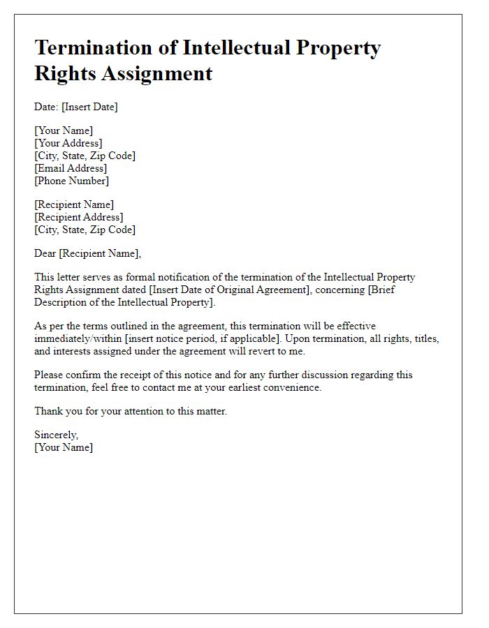 Letter template of intellectual property rights assignment termination notice