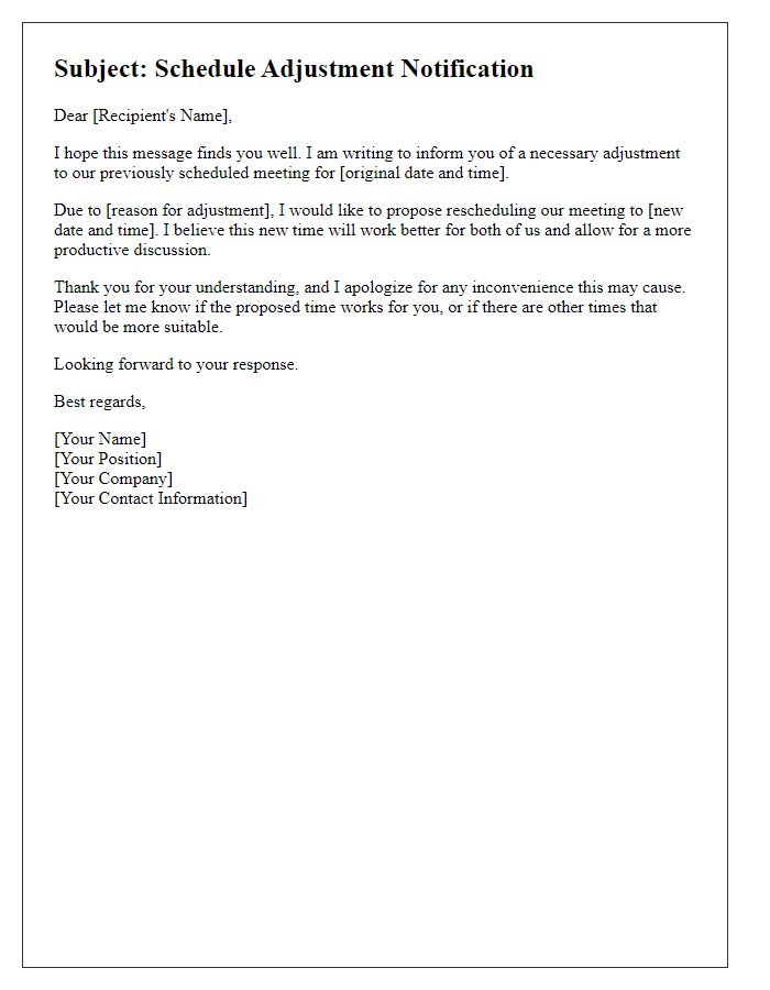 Letter template of schedule adjustment communication