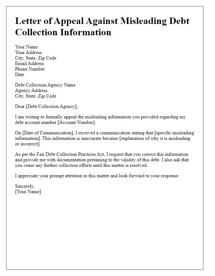 Letter template of appeal against misleading debt collection information