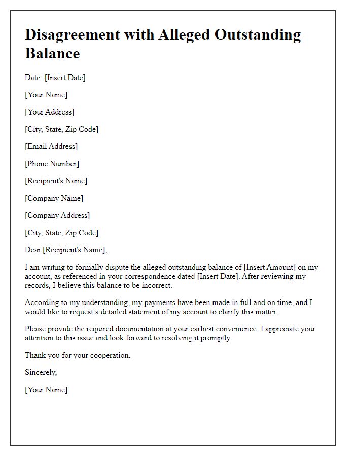 Letter template of disagreement with alleged outstanding balance