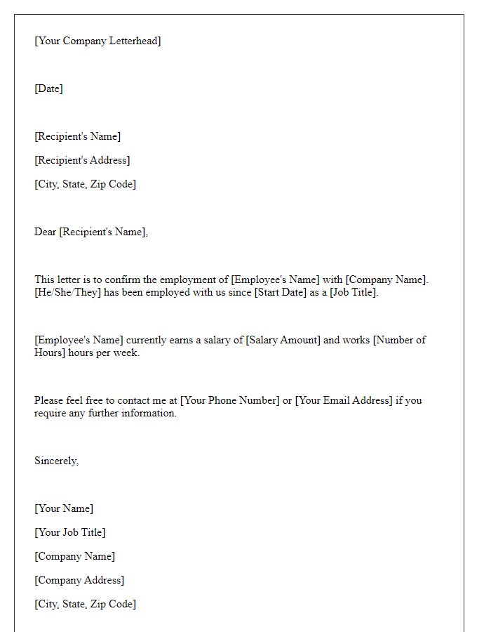 Letter template of employment verification confirmation for loan application