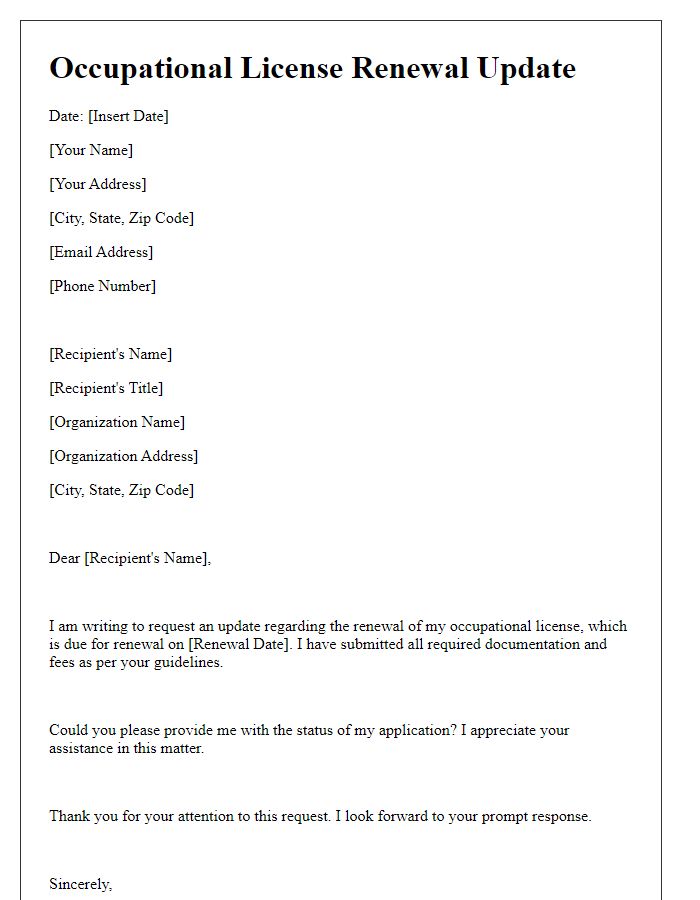 Letter template of occupational license renewal update