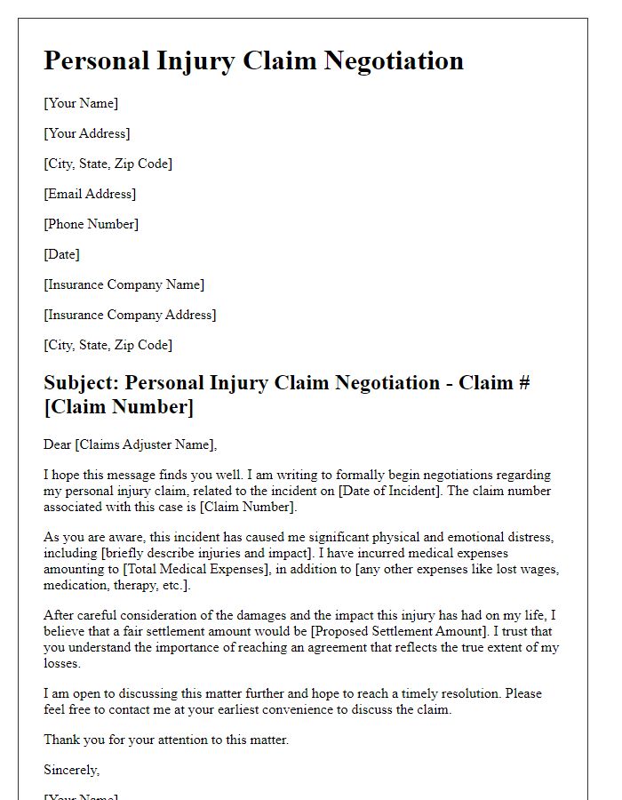 Letter template of personal injury claim negotiation