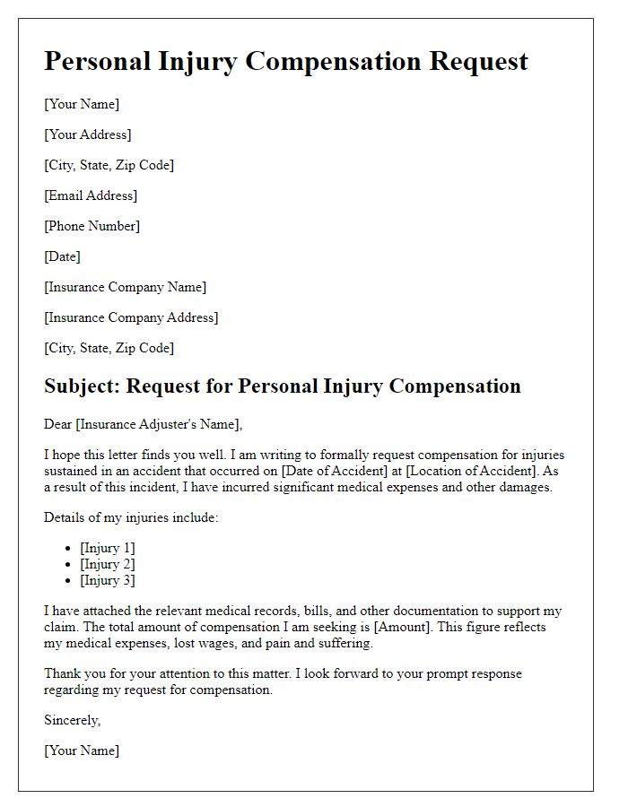 Letter template of personal injury compensation request