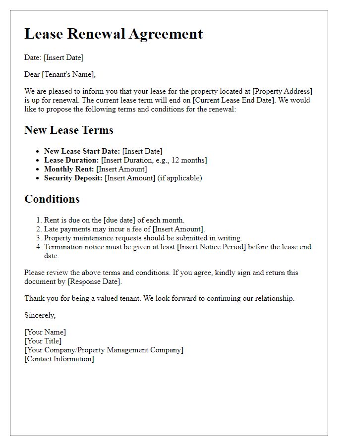 Letter template of lease renewal terms and conditions