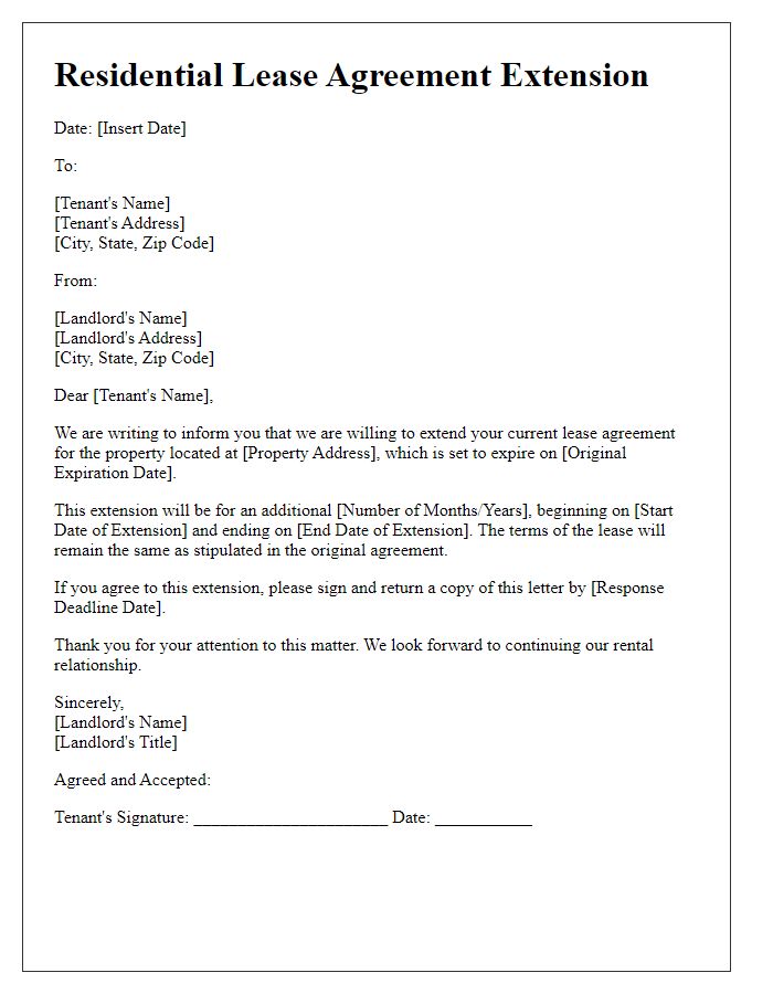 Letter template of residential lease agreement extension