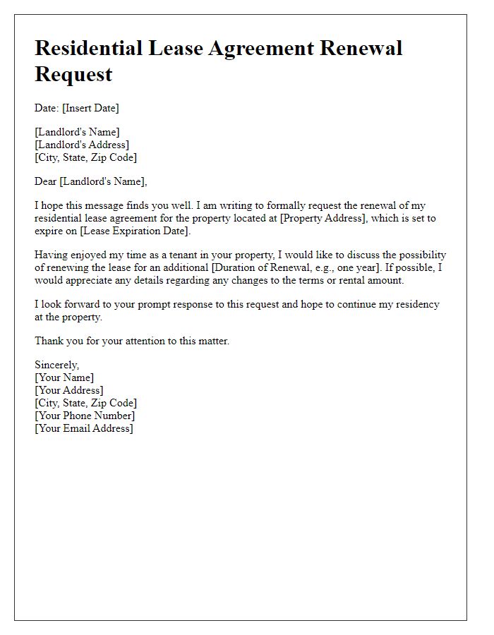 Letter template of residential lease agreement renewal request