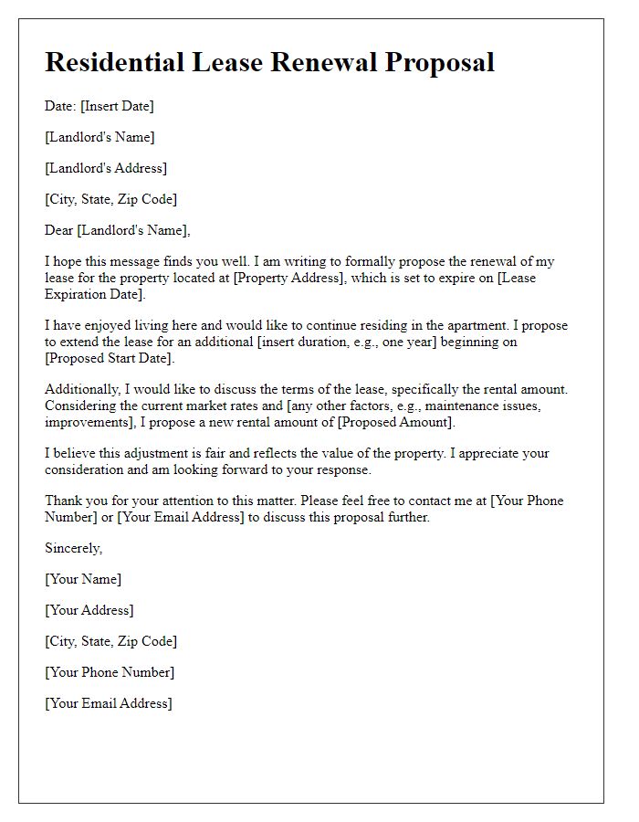 Letter template of residential lease renewal proposal