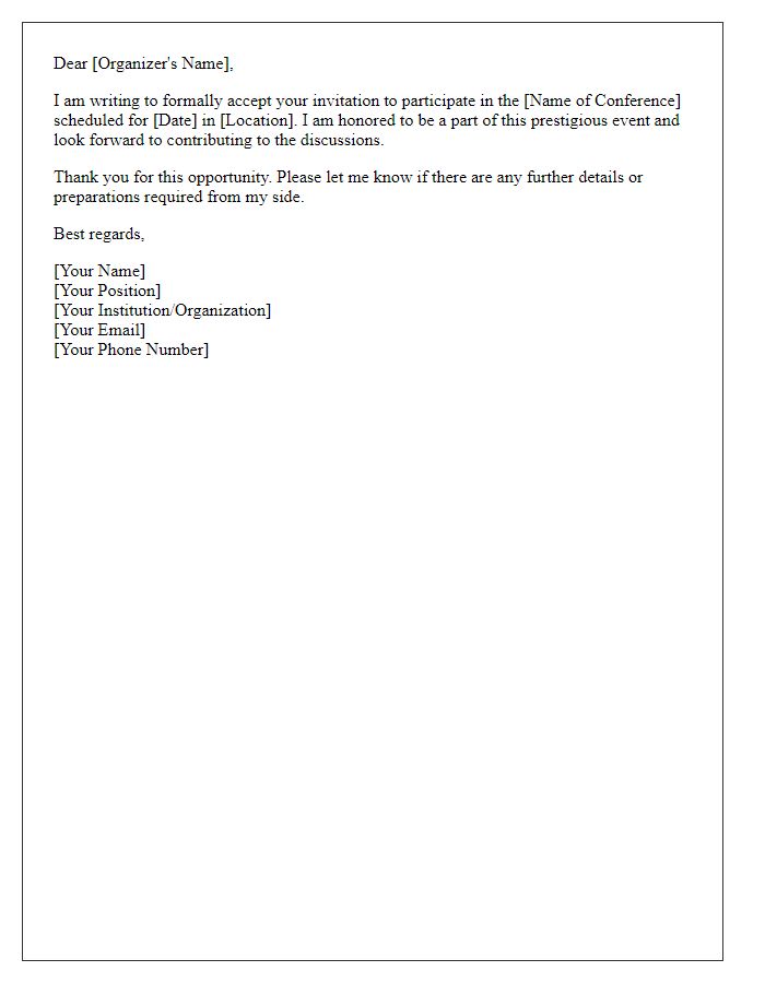 Letter template of acceptance for conference invitation