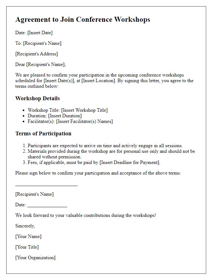 Letter template of agreement to join conference workshops