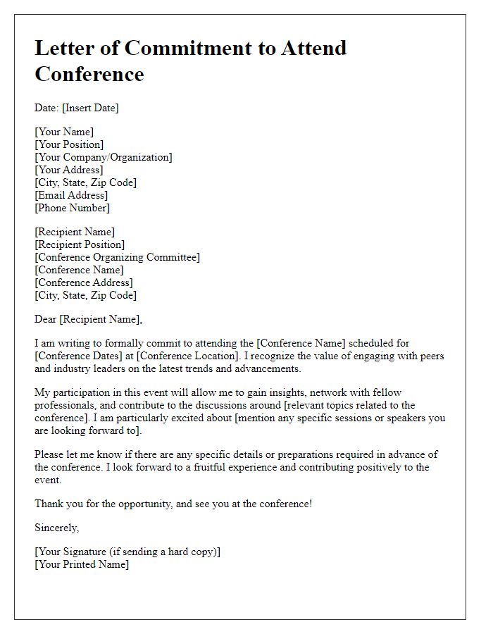 Letter template of commitment to attend industry conference