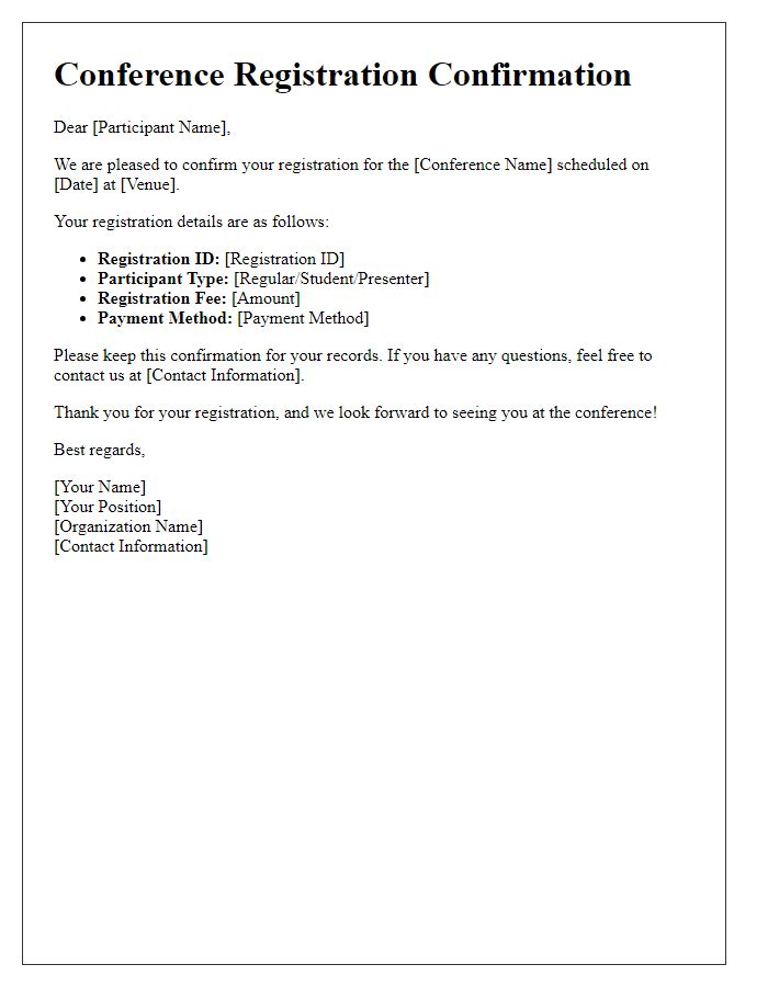 Letter template of confirmation for conference registration