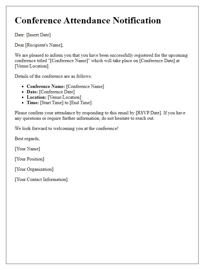 Letter template of notification regarding conference attendance