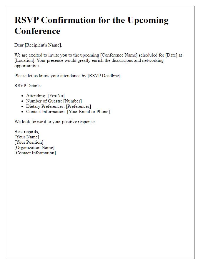 Letter template of RSVP for upcoming conference event